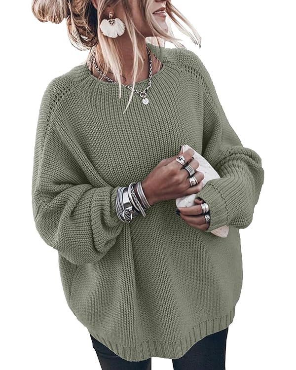 Womens Oversized Sweaters Loose Solid Casual Long Sleeve Mock Neck Knitted Jumper Tops | Amazon (US)