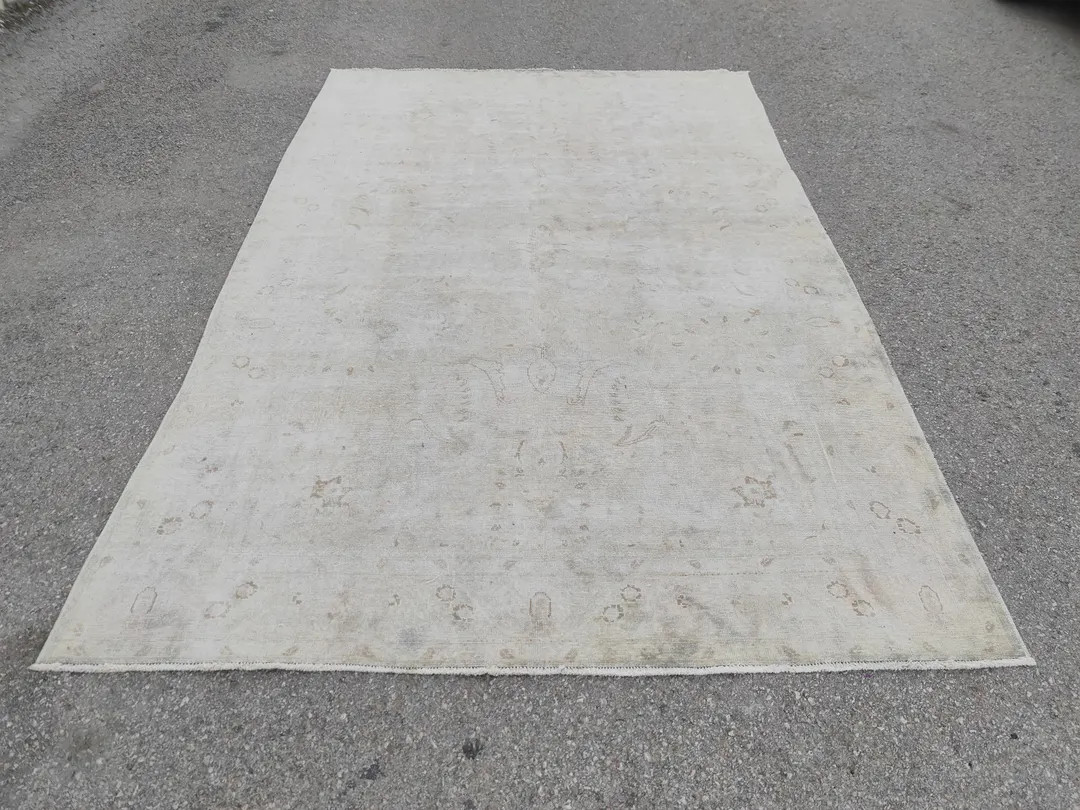 6x10 Beige Oushak Rug, Soft Faded Neutral Oversized Area Rug | Etsy (US)