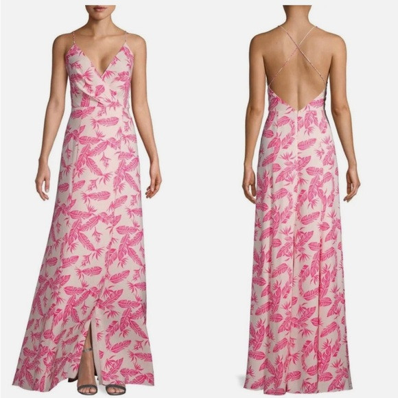JAY GODFREY Pink & White Palm Leaf Tropical Print Maxi Dress Size 8 | Poshmark