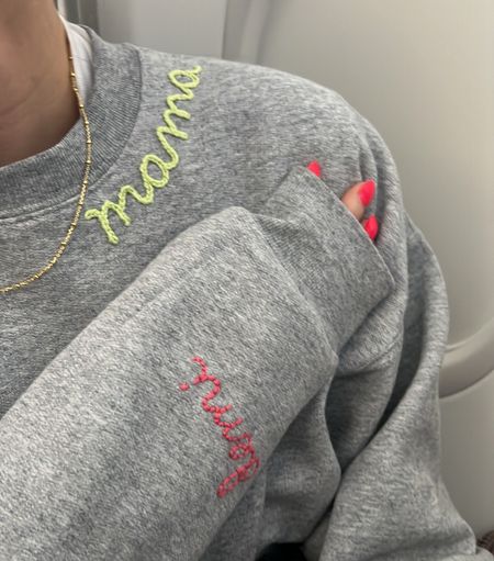 Mother’s Day gift idea  Personalized mama sweatshirt from Etsy with names on sleeve - colors can be chosen! Wear an XL for oversized fit. 
