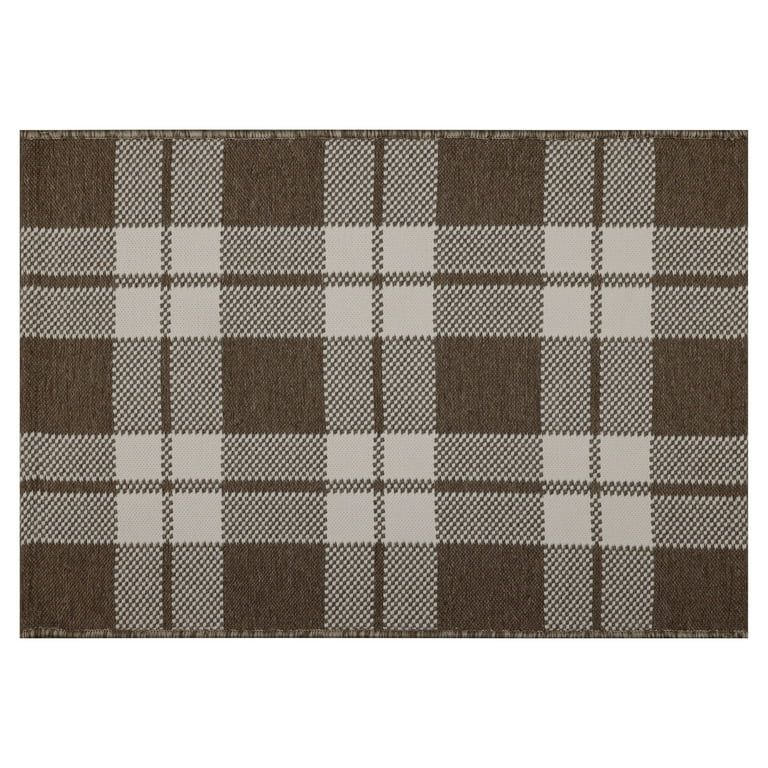 Better Homes & Gardens 2' x 3' Brown Reversible Buffalo Plaid & Stripes Indoor/ Outdoor Scatter R... | Walmart (US)