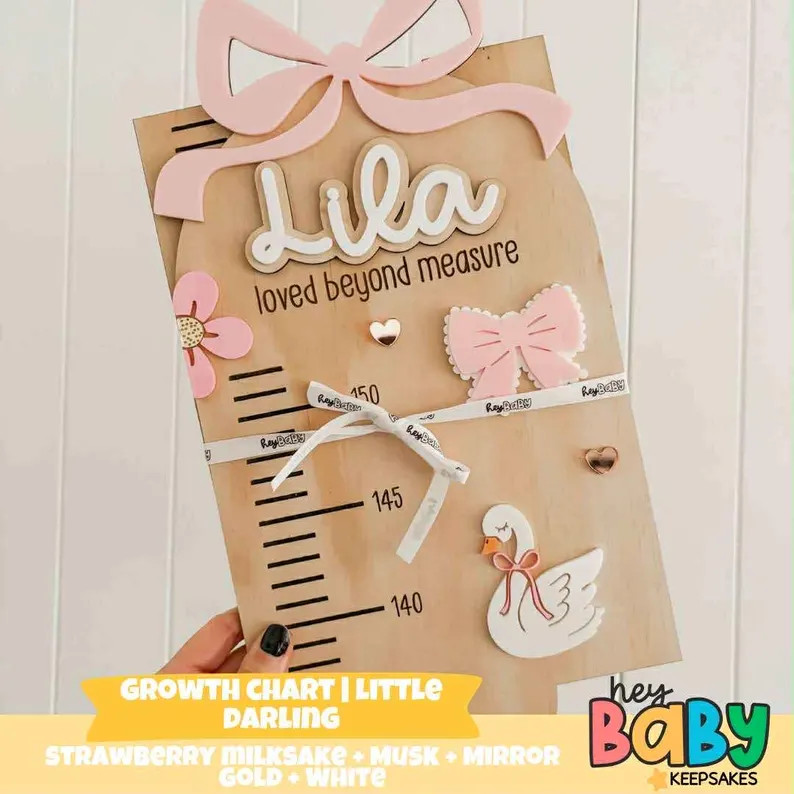 Personalised Growth Chart - LITTLE DARLING  | Girls Room Decor | Swan Theme | Wooden Ruler | Bow ... | Etsy (US)
