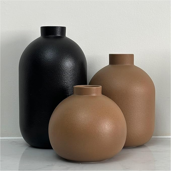 Modern Rustic Farmhouse Neutral Vase Set of 3 - Pottery Ceramic Vases Home Decor, Decorative Vase... | Amazon (US)