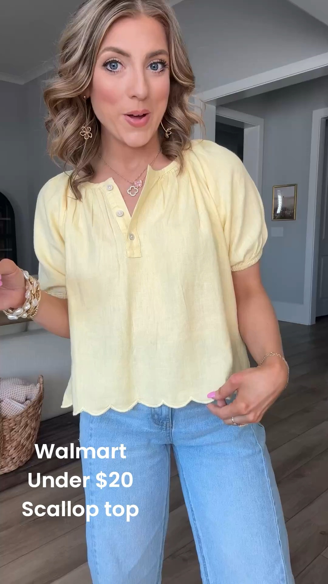 This scalloped hem top might be my favorite Walmart spring find 💛✨

The soft yellow color, puff sleeves, and scallop detail at the hem make it look designer inspired. Paired it with light wash straight leg jeans and white heels for the perfect casual spring outfit idea.

It’s lightweight, easy to wear, and such a flattering fit. If you love feminine details and affordable spring fashion, this one is a must.

Walmart is absolutely winning this season 👏

#WalmartFashion #SpringTop #ScallopDetail #CasualSpringOutfit #AffordableStyle #WalmartStyle #DenimAndHeels #SpringTrends #HeadToToeWalmart #FeminineStyle

#LTKootd #LTKPetite