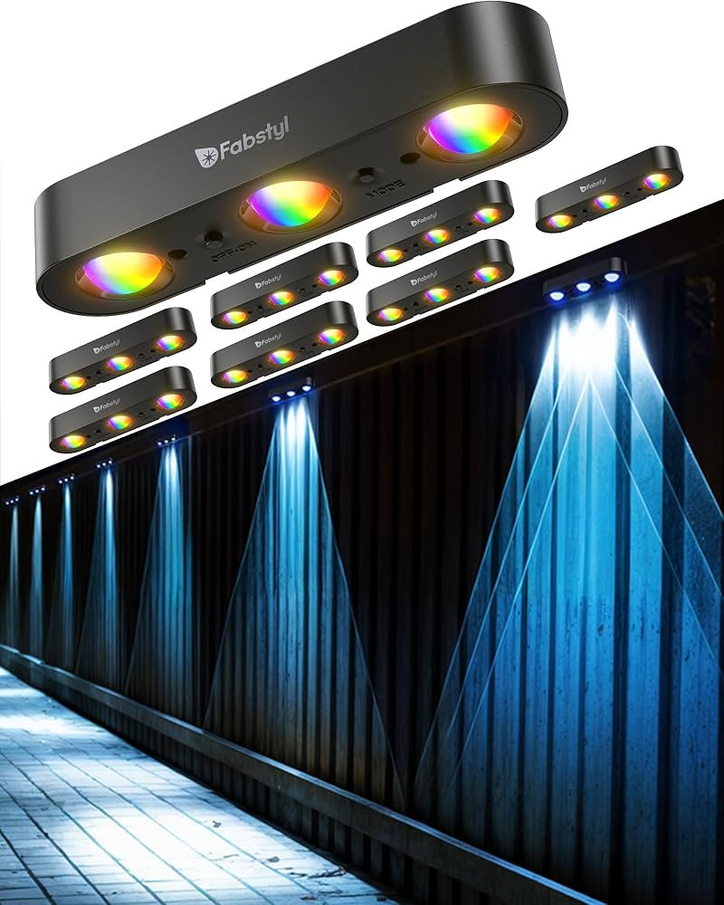 Paquete de 8 luces solares para valla al aire libre, luces de pared RGB mejoradas de 50 lm con co... | Amazon (US)