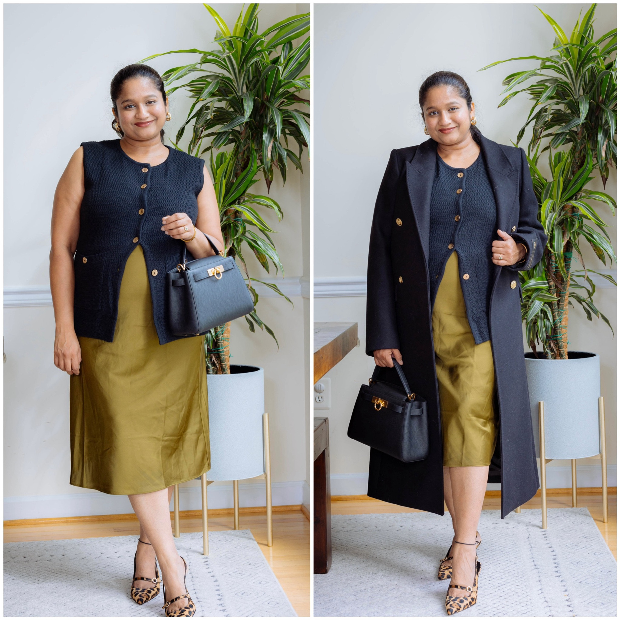 Fall chic outfit with knit vest. I have had this slip skirt for over 3 years and it's a still a go-to. I am currently 30 weeks pregnant and it still fits 
@Quince silk skirt in size M 
@Amazonfashion vest in size M
@aritzia Constant coat
@jcrew leopard print heels 

#LTKWorkwear #LTKBump #LTKFindsUnder50