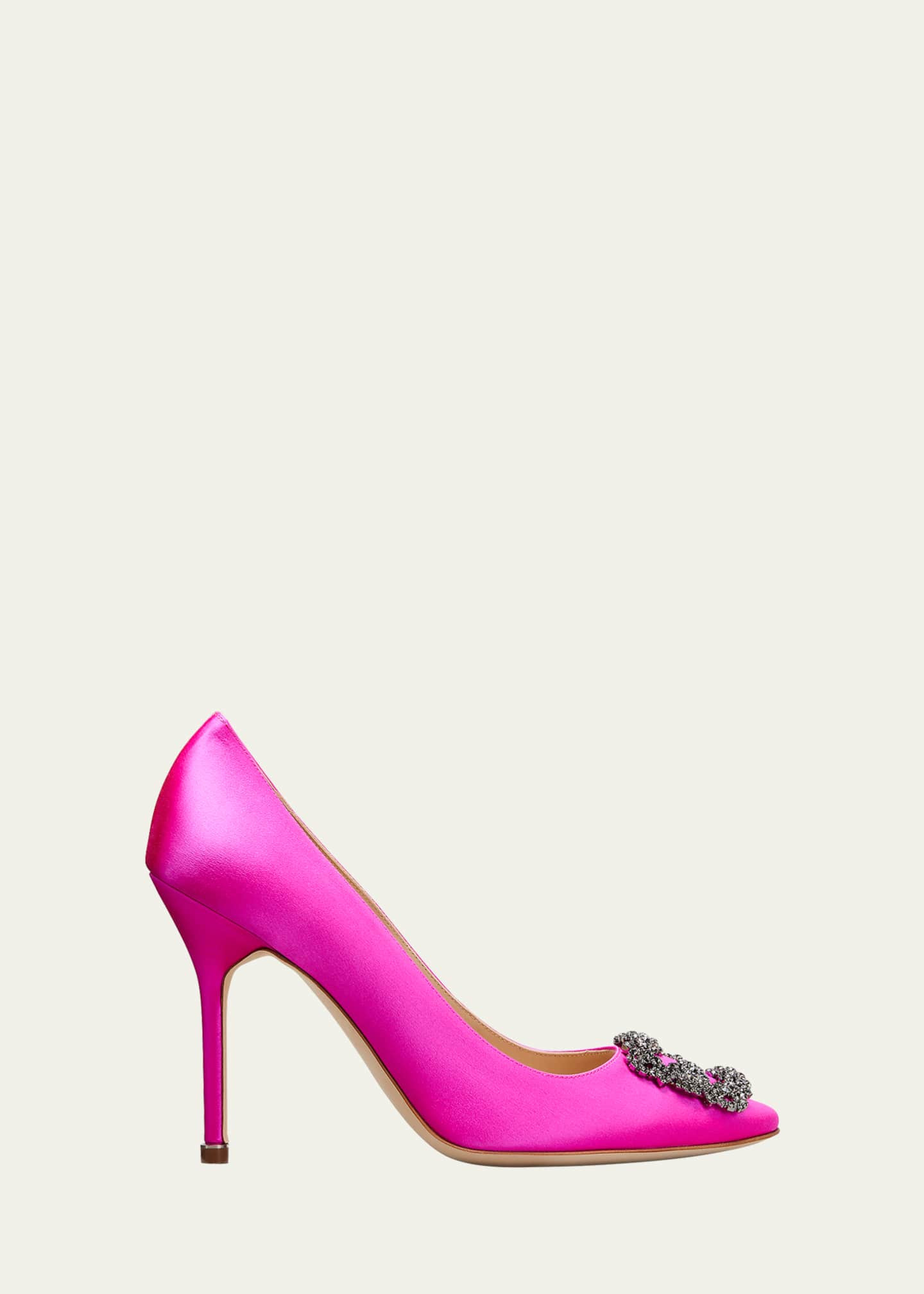 Manolo Blahnik Hangsi Satin Crystal-Buckle Pumps | Bergdorf Goodman