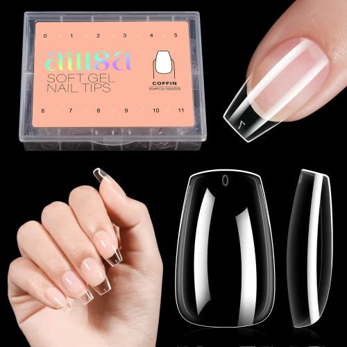 AILLSA Clear Coffin Nail Tips 504pcs Short Gel Nails Tips Soft Full Cover False Nail Tip Pre-shaped Press on Nails Tip for Extensions Gel DIY Salon Art 12 Sizes | Amazon (US)