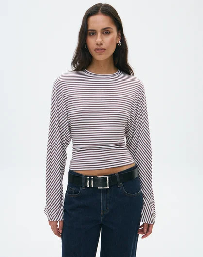 Stripe Cinched Longsleeve Top in Rocky Milk Bella Stripe | Glassons AU | Glassons (Australia)