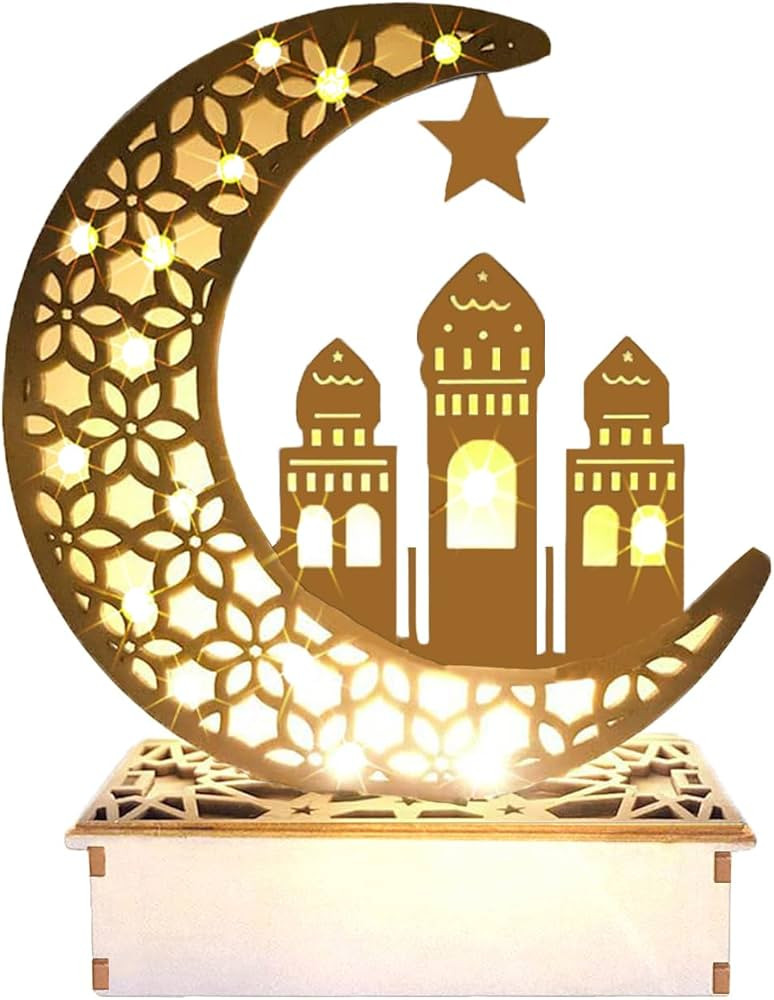 Ramadan Decorations, Ramadan Lights, Eid Decorations, 3D Wooden Eid Mubarak Decorations Lights Ho... | Amazon (US)