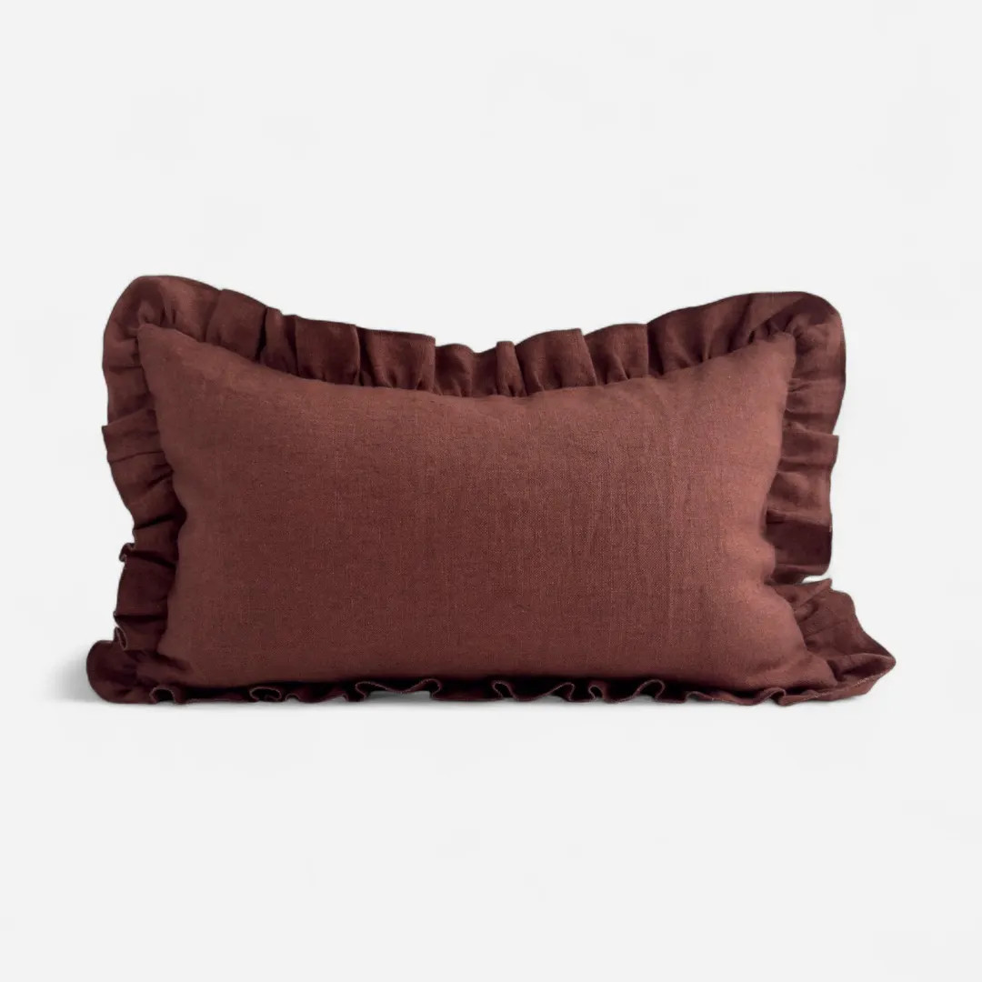 Burgundy Ruffle Linen Cushion Cover – Dark Red Throw Pillow – 100% Thick Stonewashed Linen ... | Etsy (US)