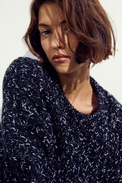 Oversized wool-blend jumper - Black marl - Ladies | H&M GB | H&M (UK, MY, IN, SG, PH, TW, HK, KR)