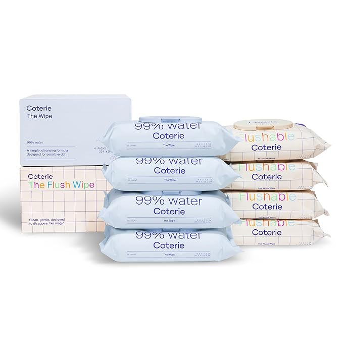 Coterie Baby Wipes & Flushable Toddler Wipes Set | 4 Packs Baby Wipes (224ct) + 4 Packs Flushable... | Amazon (US)