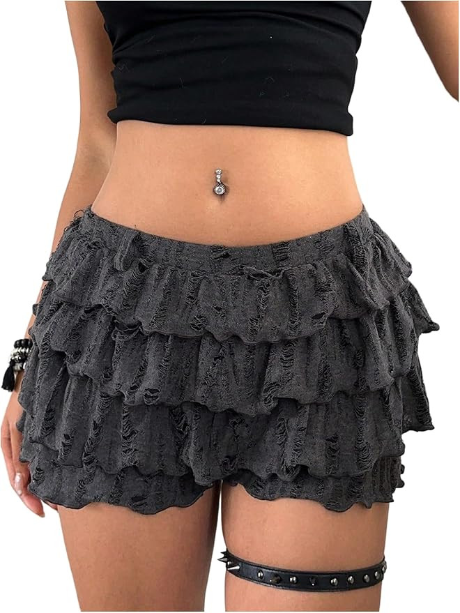 Women's Y2k Ruffle Shorts Frilly Micro Short Texture Puffy Mini Shorts Low Rise Bloomers Party Cl... | Amazon (US)