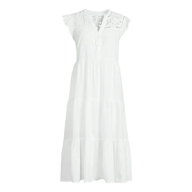Time and Tru Women's Cotton Eyelet Button Front Dress, Sizes XS-XXXL | Walmart (US)