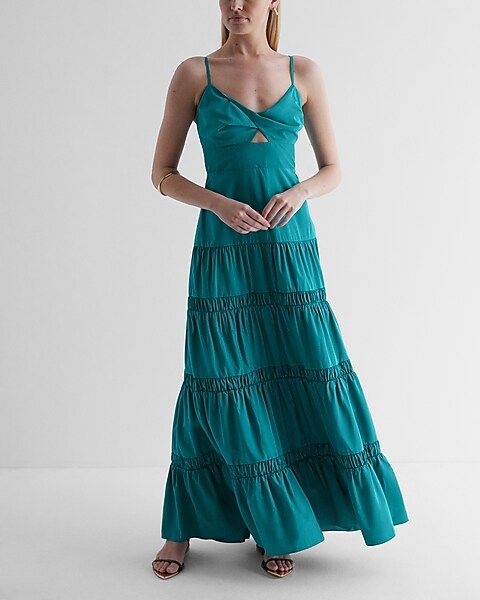 V-Neck Twist Cutout Tiered Maxi Dress | Express