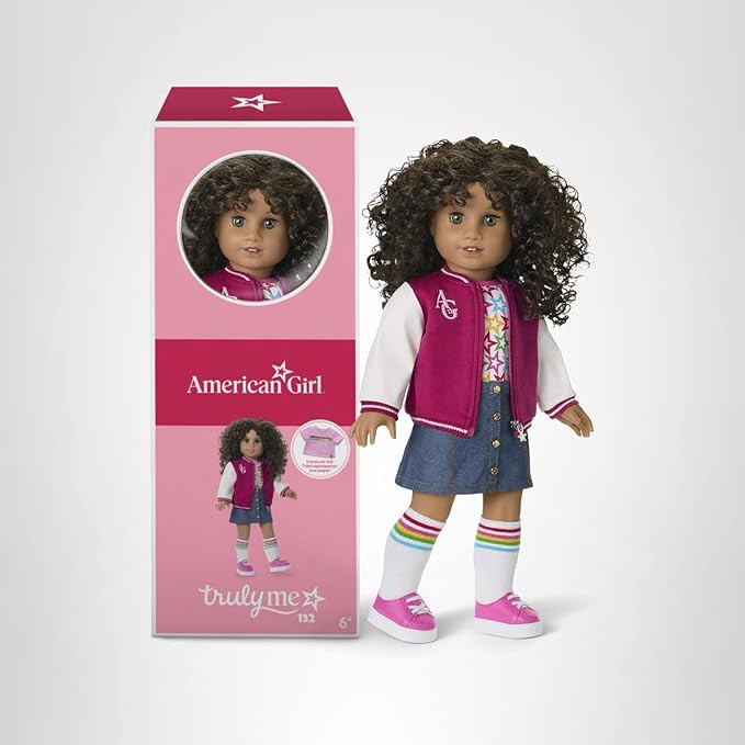 American Girl, Truly Me 18-inch Doll #132 with Hazel Eyes, Curly Dark-Brown Hair, Tan Skin, for A... | Amazon (US)