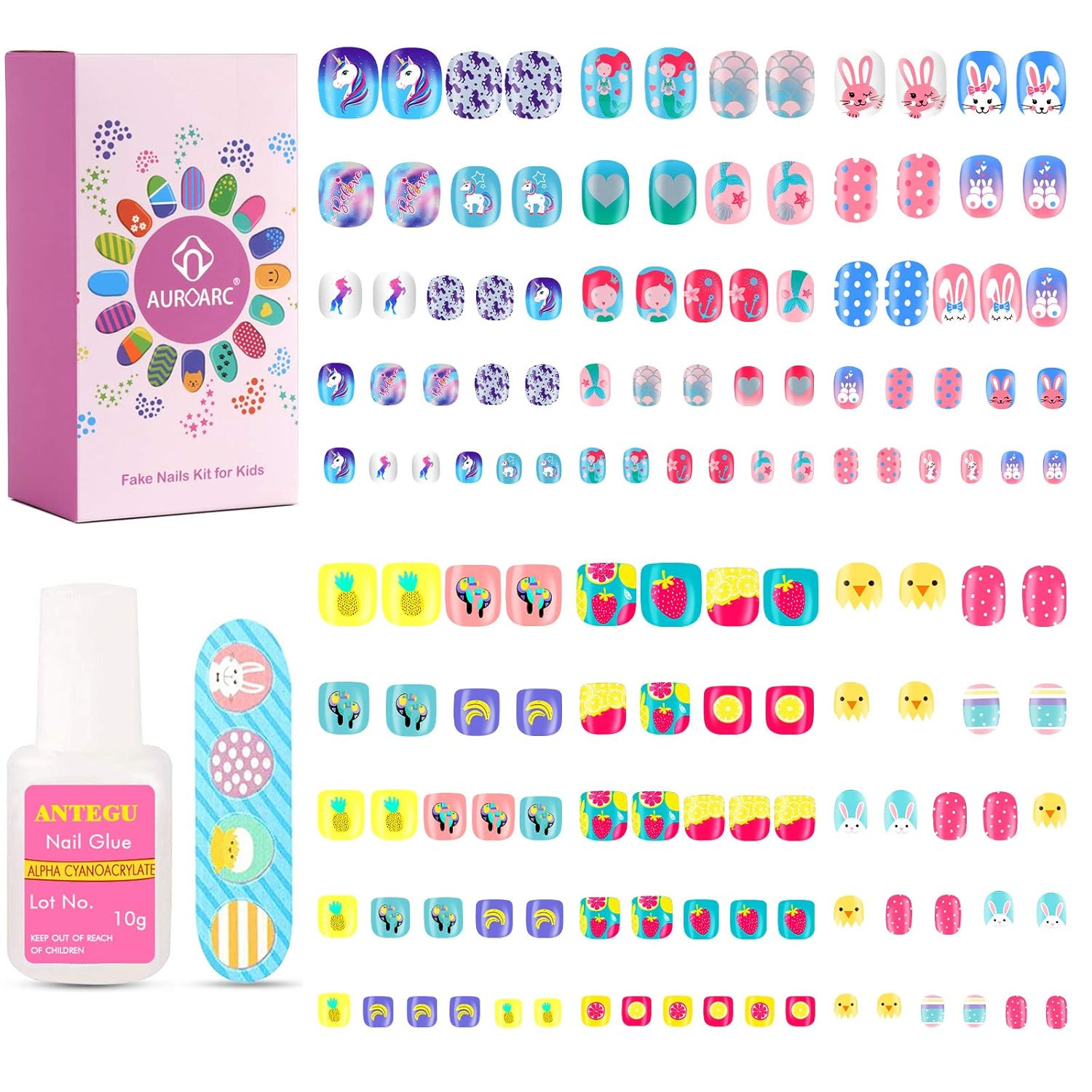 144 Pcs Kids Press On Nails for Girls, Kids Fake Nails Short with Glue, Glue On Nails, Stick On N... | Amazon (US)