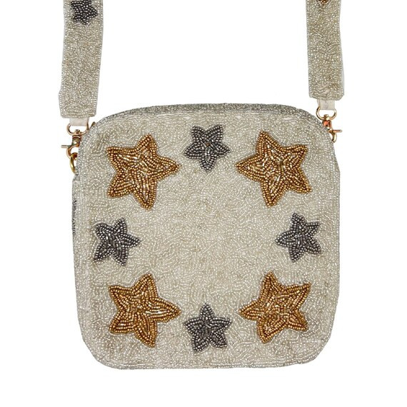 Cream and Gold Star Beaded Crossbody Star Strap Box Bag | Etsy | Etsy (US)