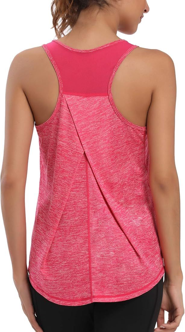 Womens Workout Tops for Women Racerback Tank Tops Mesh Yoga Shirts Athletic Running Tank Tops Sle... | Amazon (US)