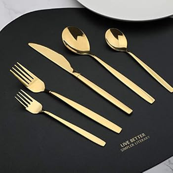 Gold Silverware Set for 4, 20 Piece Gold Utensils, 18/10 Stainless Steel Utensils Set Titanium Go... | Amazon (US)