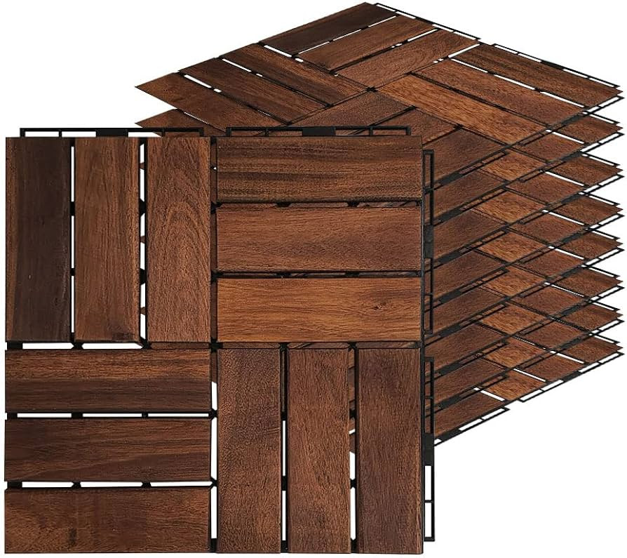 Acacia Hardwood Interlocking Deck Tiles - Walnut Grid - 12"×12" 9pcs - Floor Tiles for Patio and... | Amazon (US)