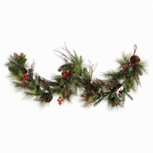 Mixed Pine & Berry Garland with Holly & Pinecones for Covered Areas | Ballard Designs, Inc.