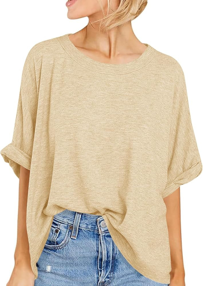 Women Oversized T-Shirt Summer Casual Short Sleeve Loose Tee Tops | Amazon (US)