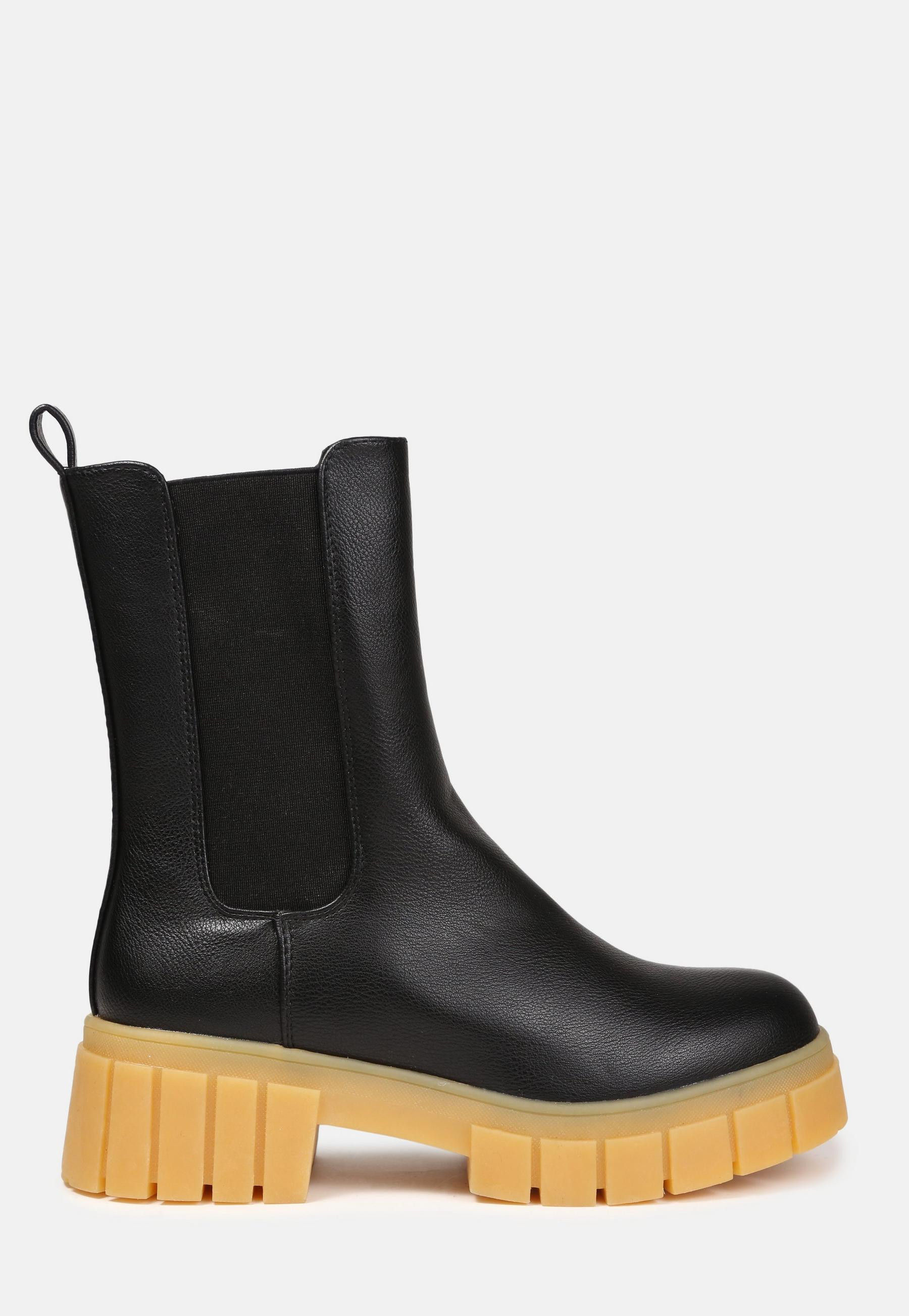 Missguided - Black Faux Leather Chunky Rubber Sole Ankle Boots | Missguided (US & CA)