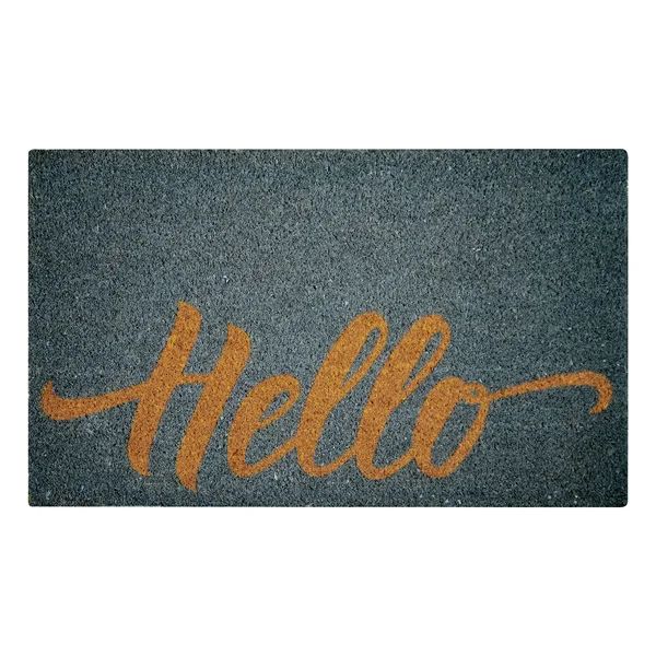 Gray Hello Coir Non-Slip Outdoor Doormat | Wayfair North America