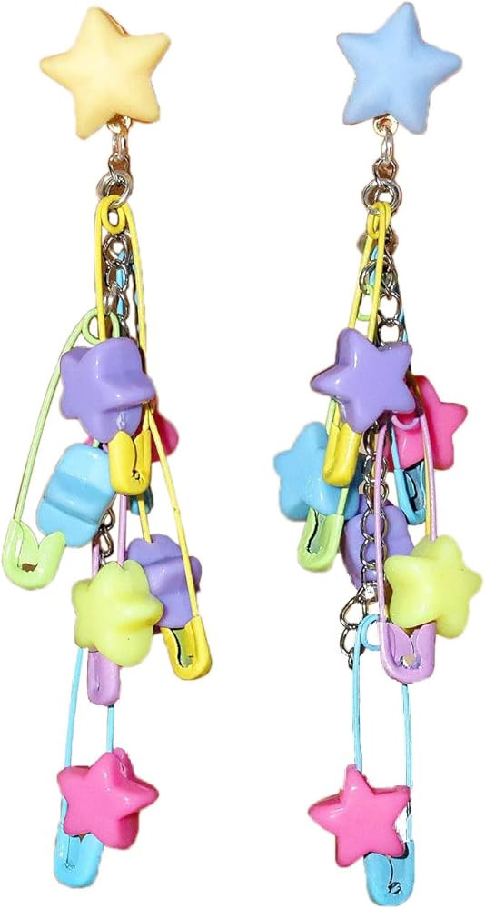 Muloo 2 pieces Color Pin Star Beaded Earrings Acrylic Ear Jewelry Earrings Fashion Unique Cool Pe... | Amazon (US)