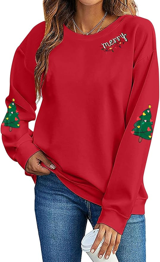 UNIQUEONE Christmas Sweatshirt Women Christmas Xmas Sweater Merry and Bright Long Sleeve Shirts H... | Amazon (US)