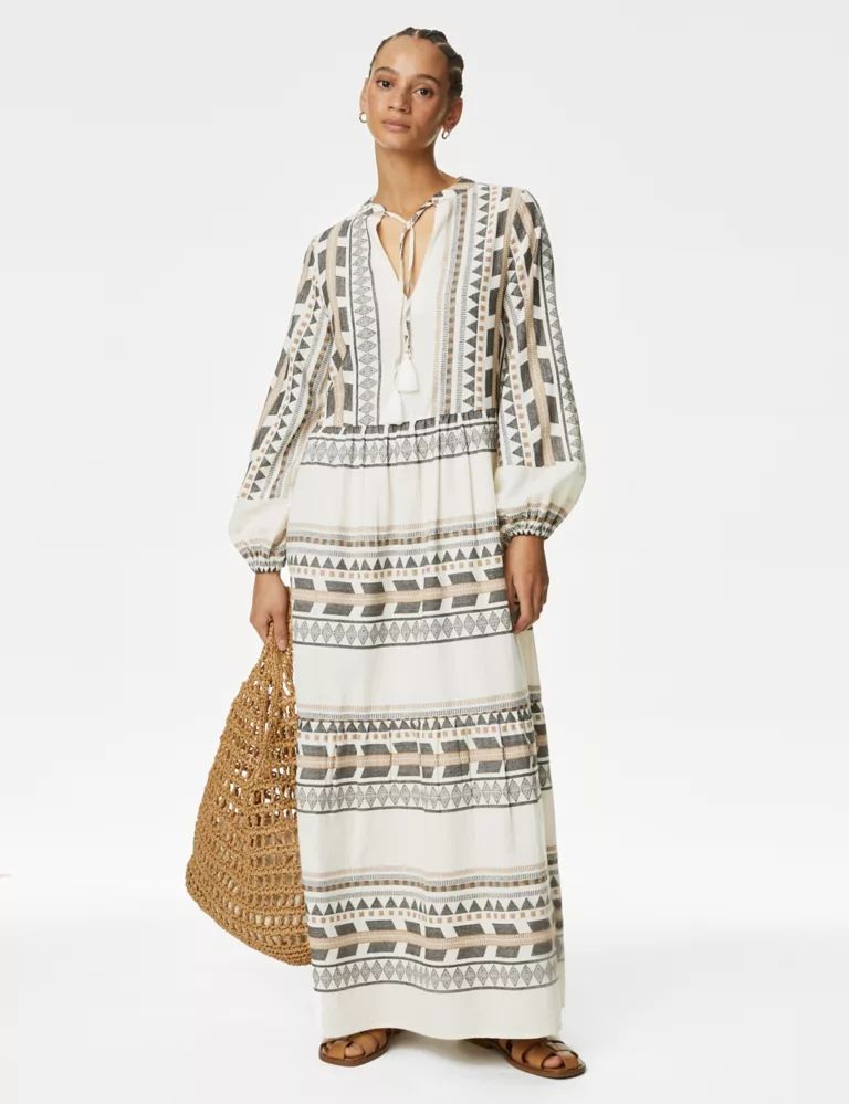 Cotton Rich Jacquard Maxi Kaftan Dress | Marks & Spencer (UK)