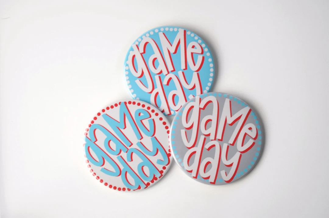 Blue & Red Polka Dot Game Day Tailgate Buttons | Game Day Pins | College Football Tailgate Button... | Etsy (US)