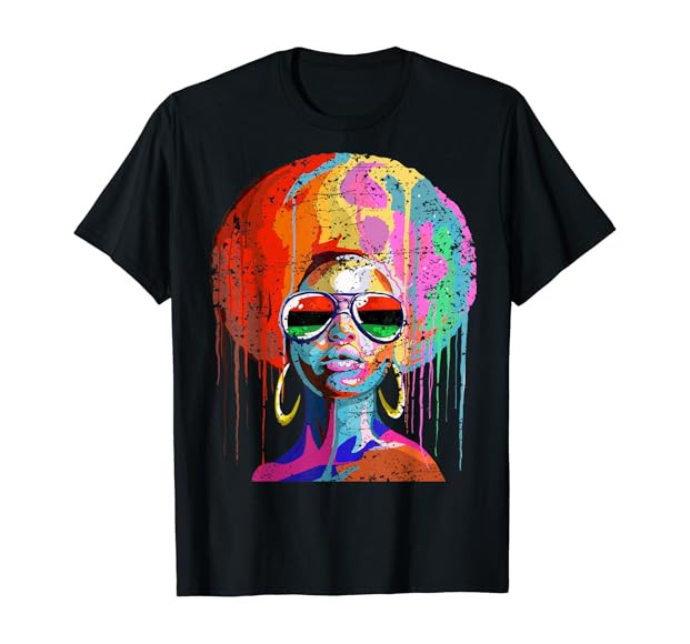 Womens Black Queen Afro Melanin Dripping Art Black History T-Shirt | Amazon (US)