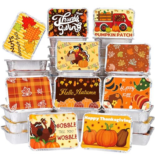 FUNID 40-Pack Thanksgiving Food Containers with Lids, 10 Style Durable & Leak-Proof Thanksgiving Aluminum Foil Containers for Friendsgiving Fall Party Leftovers & To-Go Meals | Amazon (US)