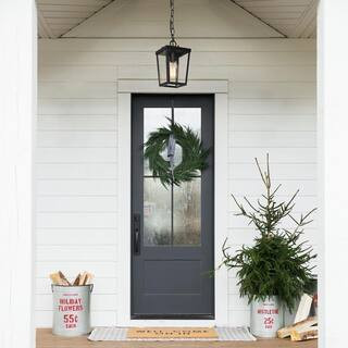 LNC Modern Coastal Black 1-Light Lantern Outdoor Pendant Light with Seeded Glass shade Mini Hanging  | The Home Depot