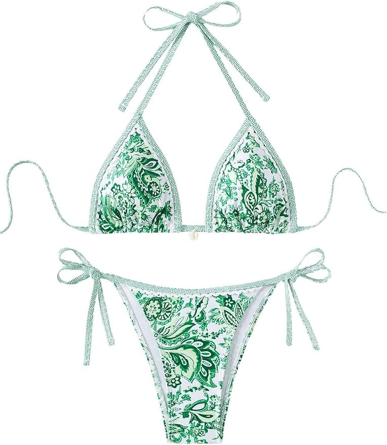 Women's Floral Printed Bathing Suit Halter Paisley Summer Swimsuit Bikinis Set | Amazon (US)