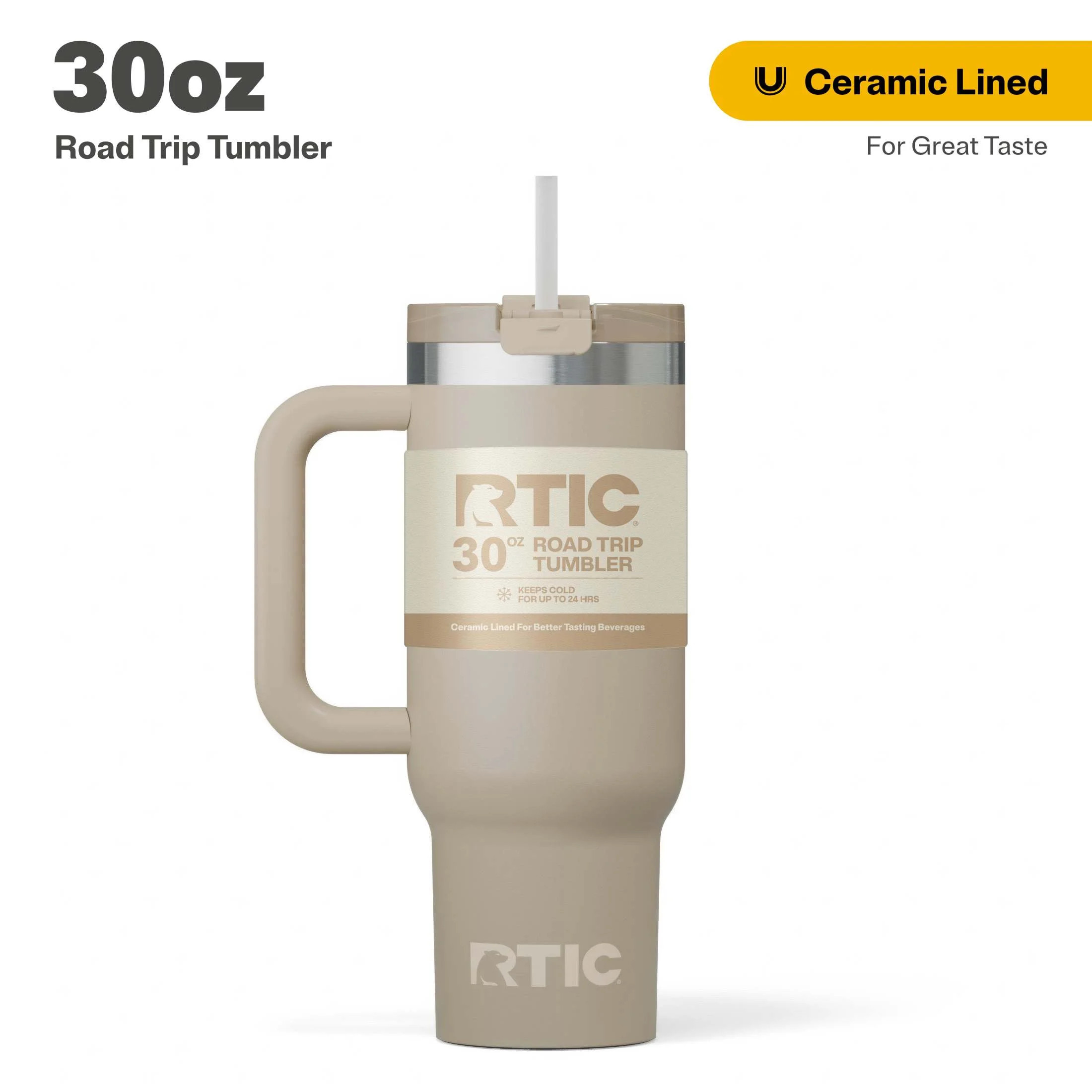 RTIC 30 oz Ceramic Lined Road Trip Tumbler, Leak-Resistant Straw Lid, Beach | Walmart (US)