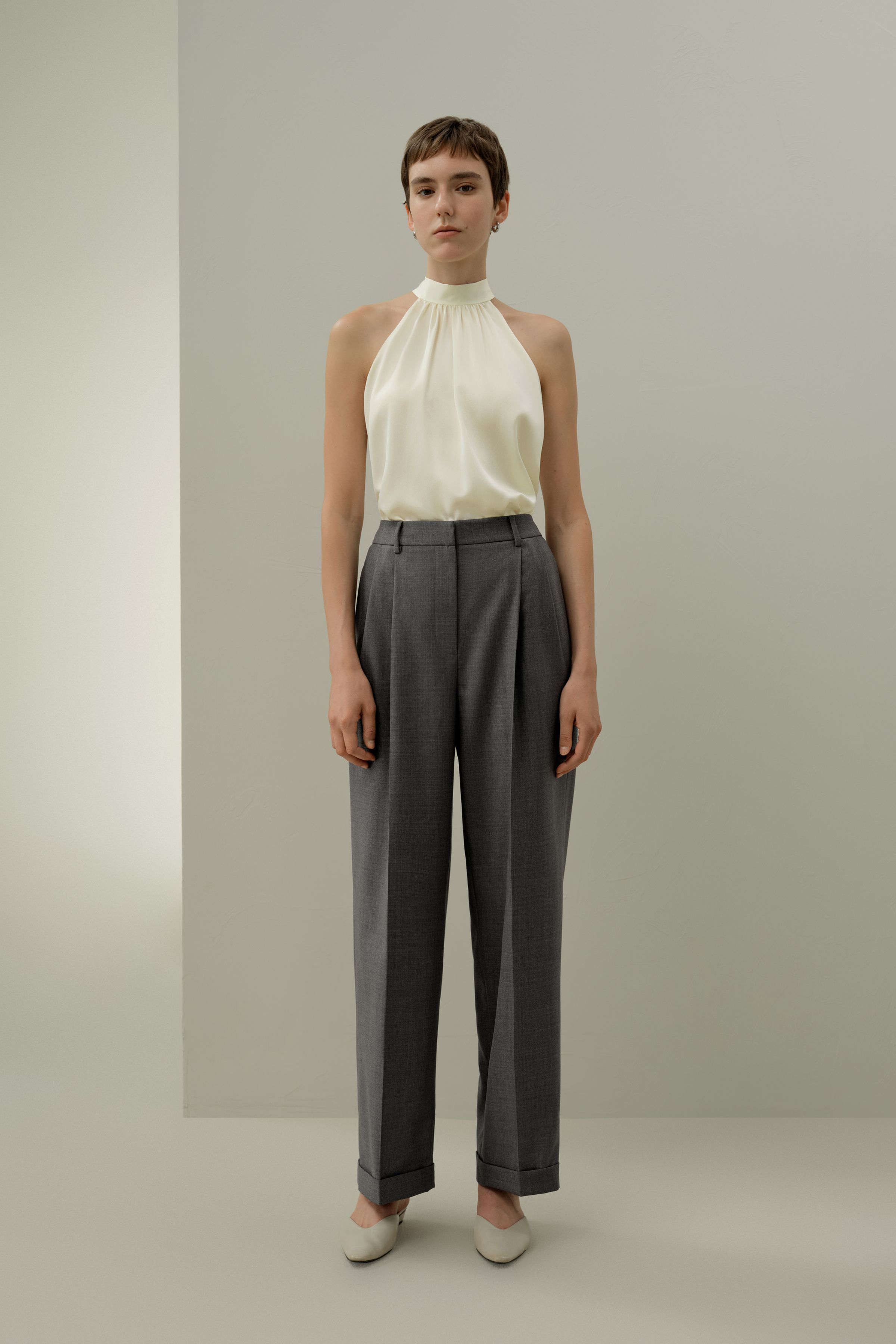Wool-Silk Straight Leg Pants | LilySilk