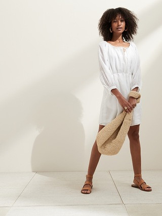 Ramie Balloon-Sleeve Dress | Banana Republic (US)