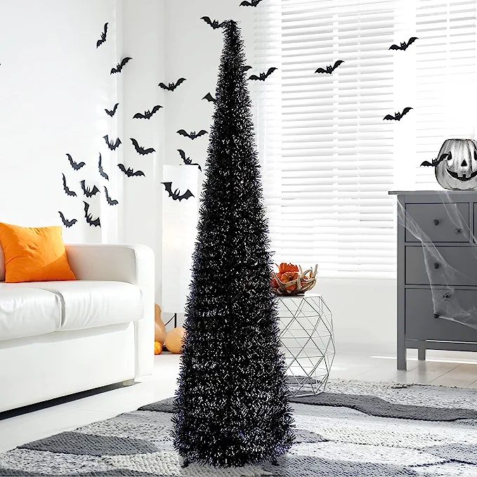 5' Black Tinsel Pop-Up Artificial Halloween Christmas Tree,Collapsible Pencil Halloween Christmas... | Amazon (US)