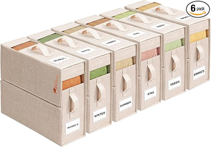 6Pack Sheet Organizers and Storage - King/Queen Size Sheet Storage Organizer with Window, Foldabl... | Amazon (US)