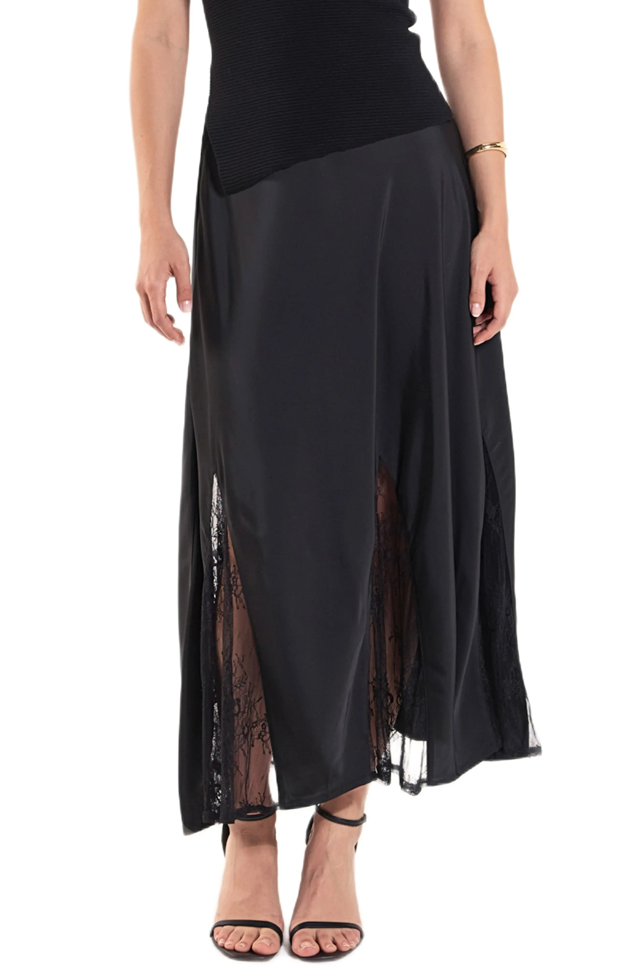 Endless Rose Lace Trim Satin Midi Skirt (Women) | Nordstrom | Nordstrom
