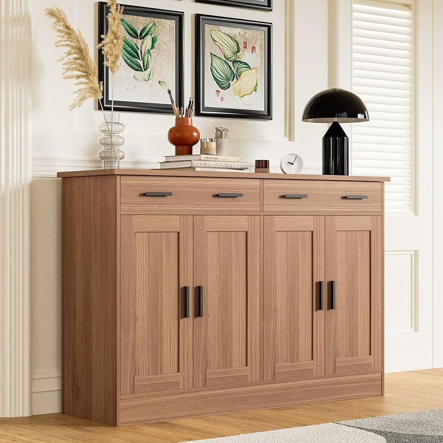 Anystyle Brown Buffet Cabinet, Coffee Bar Cabinet with 2 Drawers & 4 Doors, Kitchen Buffet Sidebo... | Amazon (US)