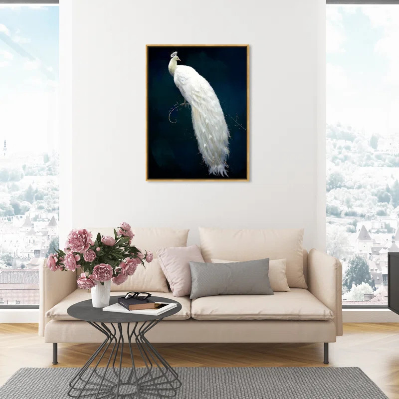 Dressed In Feathers " Dressed In Feathers Glam Peacock Feathers Modern White " | Wayfair North America