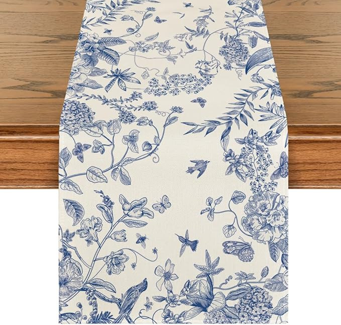Artoid Mode Monochrome Sketch Floral Birds Spring Table Runner, Summer Kitchen Dining Table Decor... | Amazon (UK)