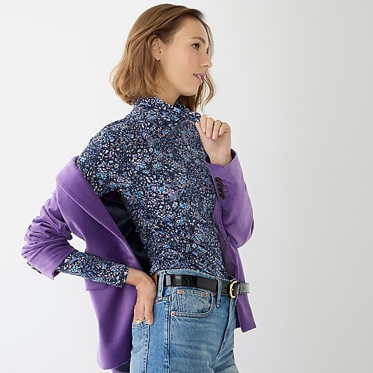 Ruched matte jersey turtleneck in Coventry floral | J. Crew US