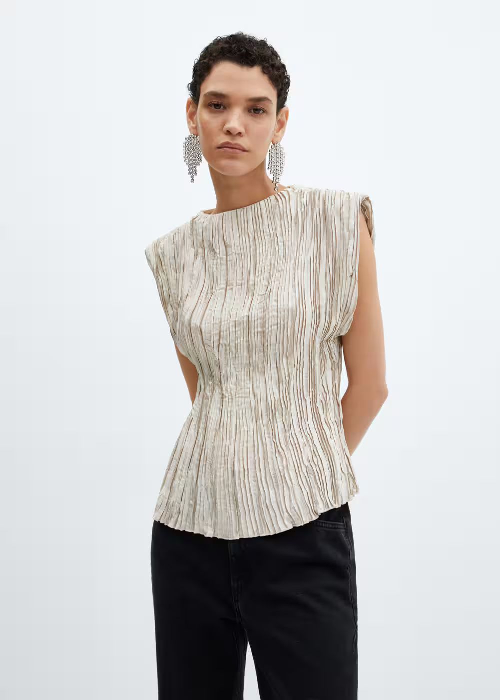 Satin pleated blouse -  Women | Mango United Kingdom | MANGO (UK)