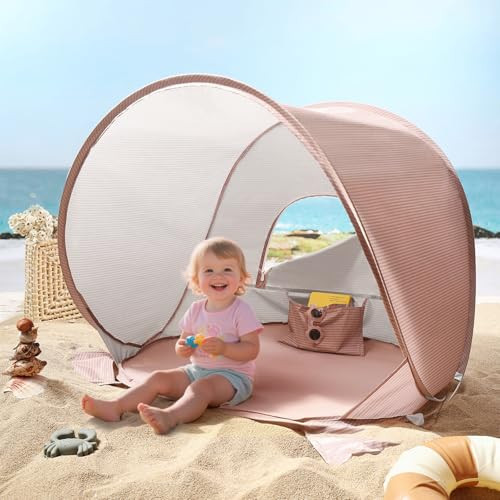 Tiny Land Baby Beach Tent – Pop Up Baby Tent with UV Protection, Portable Baby Beach Essentials, 35.4"x27.6"x31.5" Sun Shelter for Infants, Baby Outdoor Use (Pink) | Amazon (US)